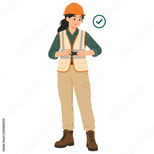 Female construction worker wearing safety vest vector illustration