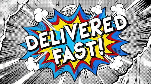 Delivered fast comic speech bubble supply chain logistics