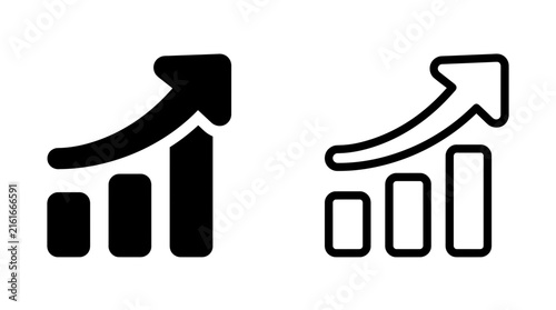 Foto Business growth chart icons with curved rising arrows and bar graphs in black an
