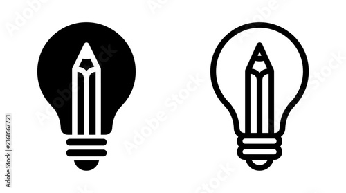Pencil inside lightbulb icon vector illustration set representing bright creative ideas with lightbulb