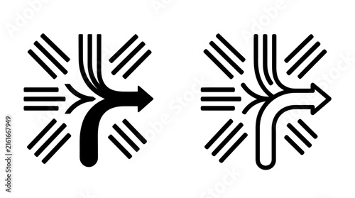 Data stream routing redirection workflow flow chart icon glyph and outline style design with redirection