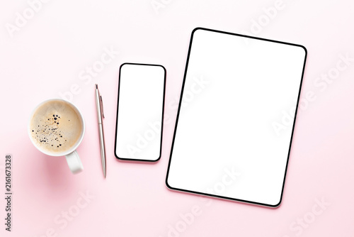 Tablet and smartphone with blank screen