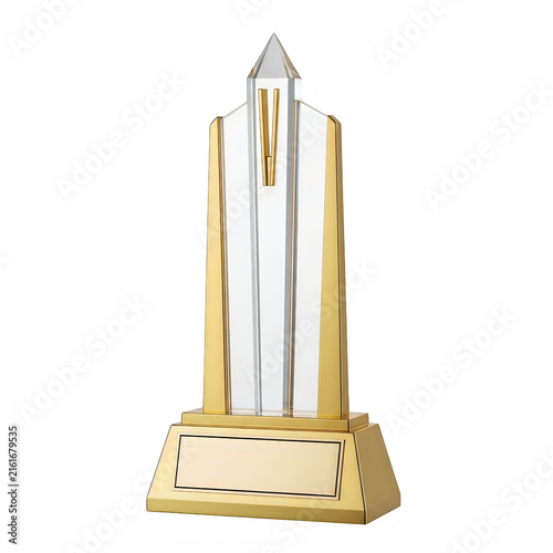 Shiny gold and glass trophy award for achievement and excellence