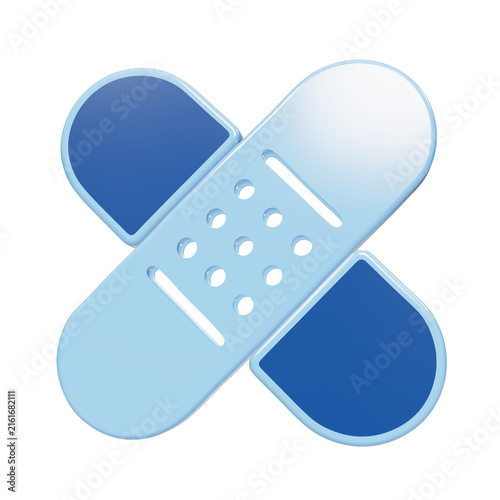 Canvastavla Blue 3D glossy adhesive bandage or plaster icon crossed in an x shape on a dark