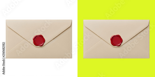 Canvastavla Elegant beige envelope with red wax seal