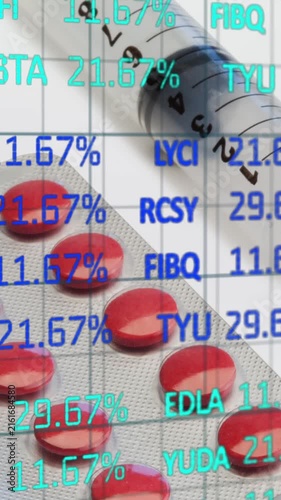 Animation of data processing over medication pills and syringe
