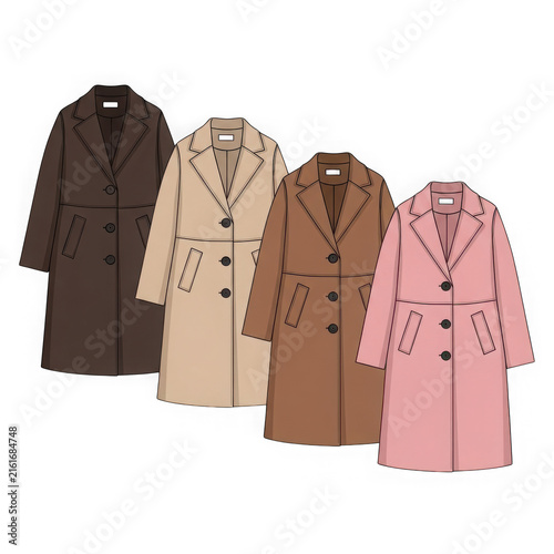 Pink and brown winter jackets with fur hoods on hangers