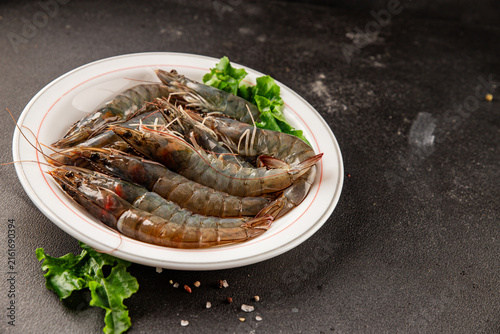 Photography Raw prawns crustacean large shrimp (gambas) fresh seafood pescetarian diet food