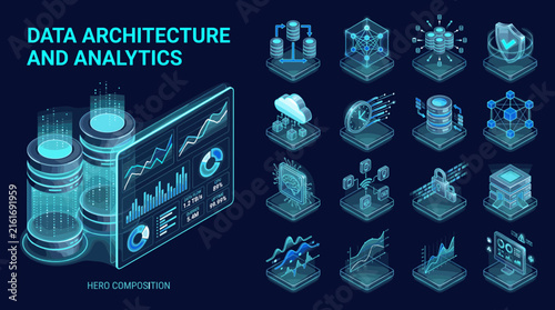Technology icons set for workflow diagram light mode - AI and data, AI agent, machine learning, API cloud integration, server, database, security - high quality isometric vector on white background