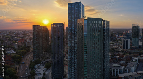 Konstfotografi Aerial Image of Deansgate Towers and Manchester Skyline at Sunset
