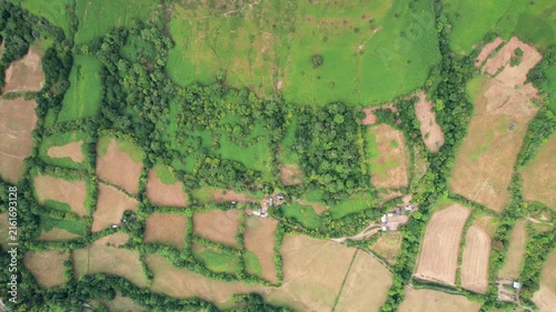 Amazing aerial view of Capel-y-ffin and Llanthony near Black Mountain, famous hiking location in Abergavenny, South Wales of UK.