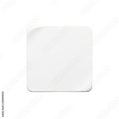 Blank white square button with rounded corners isolated on transparent background