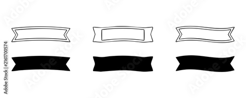 Vintage ribbon banners set in outline and solid styles for classic typography and label decoration.