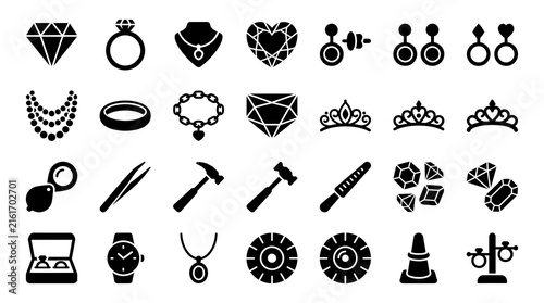 Jewelry Icons Minimalist Black and White Vector Graphics for Design Projects