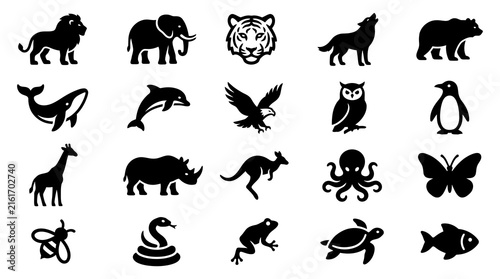 Animal Silhouettes Minimalist Black and White Vector Icons for Graphic Design