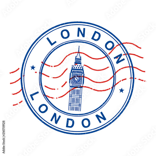 Bild auf Leinwand Circular london stamp illustration with big ben tower on transparent background