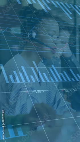 Animation of changing numbers, diverse customer service representatives talking with customers