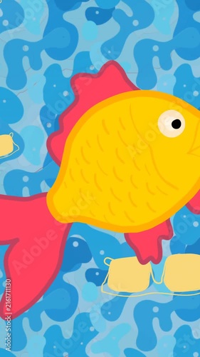 Animation of fish swimming on blue water background