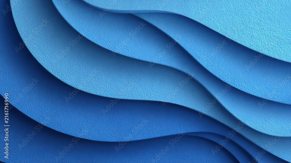 Fototapeta premium Abstract blue background featuring layered paper curves with soft textured surfaces created using digital rendering for a clean modern aesthetic design