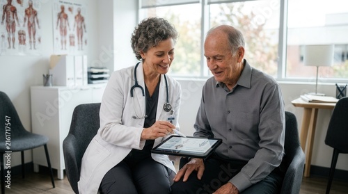 Doctor And Patient Discussing Medical Results On Tablet