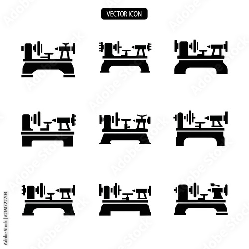 Precision industrial lathe machine icon collection.