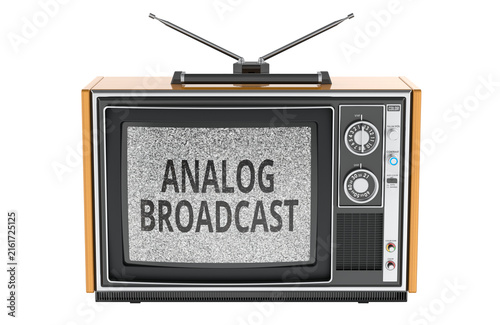 Analog Broadcast concept with vintage television and static screen. 3D rendering