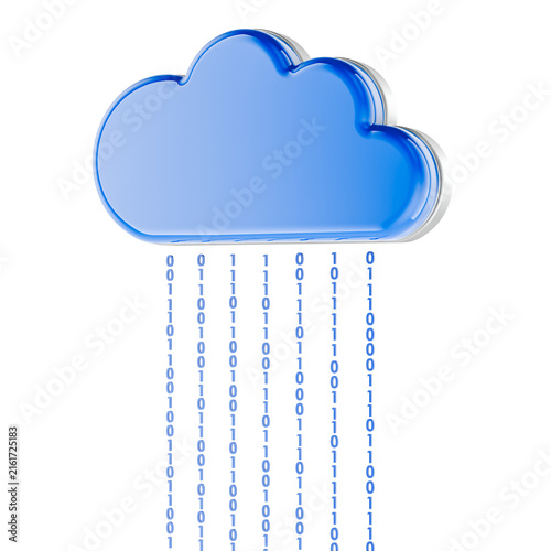 Cloud Computing with binary code stream. 3D rendering