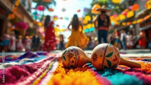 Vibrant hispanic festival with dancing adults and colorful decorations. Cinco de Mayo, Battle of Puebla Day, Mexican Heritage Festival - Latin American Cultural Celebration