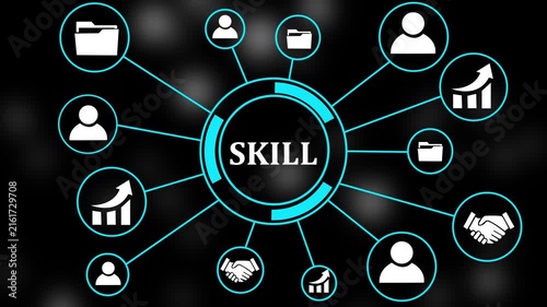 Business Professional Analyzing Skill Development and Personal Management Trends Chart Animation 4K, Digital Technology Professional Skillset Platform Graph on Particle Background. 4k video
