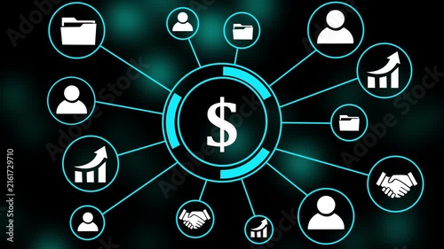 Business Professional Analyzing Financial Market and Dollar Investment Trends Chart Animation 4K, Digital Technology Banking Eco-System Platform Graph on Particle Background. 4k video