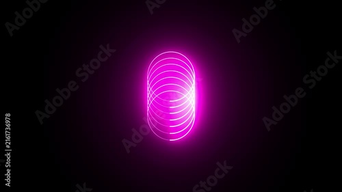 Pink neon glowing rings forming a vertical cylinder shape on black background