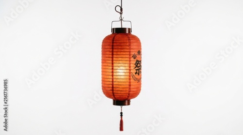 Traditional Red Chinese Cylinder Lantern with Hanging Tassel Glowing