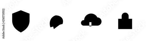 Simple black icons representing security data and access on white background