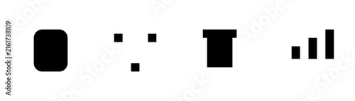 Black geometric icons on white background representing data and connection symbols