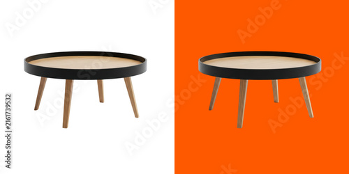Modern round wooden coffee table with a black rim design furniture piece png