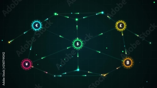 Digital Financial Network with Global Currency Symbols and Data Connection