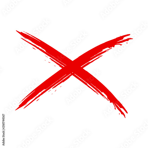 Bold handdrawn red cross mark symbolizes error wrong incorrect decision or denial sign transparent background