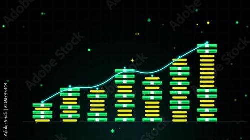 Business Growth Chart With Money Stack Coins And Rising Trend Line