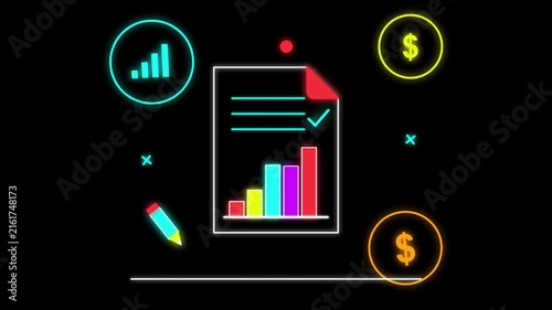 Business Financial Report Growth Animation with Neon Neon Glow Style