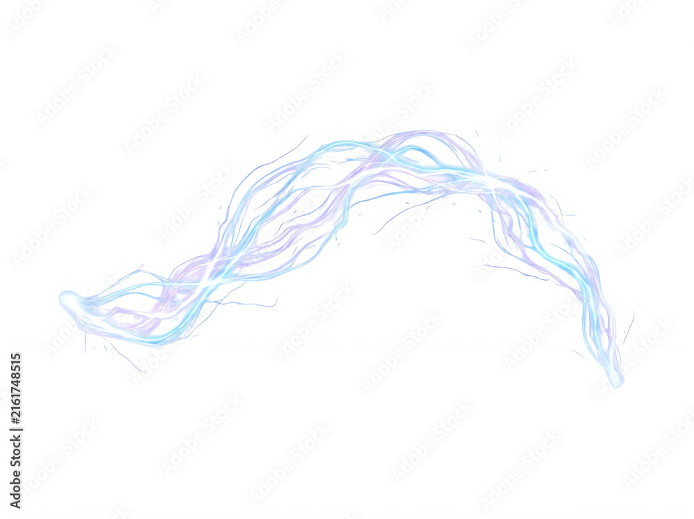 Obraz premium Abstract glowing light trail with blue and purple flowing ethereal energy ribbons on an isolated transparent background 