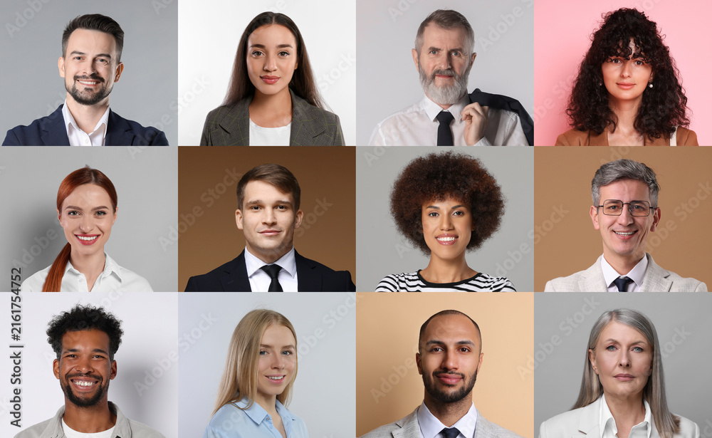 Fototapeta premium Businessmen and businesswomen of different ages, collection of portraits