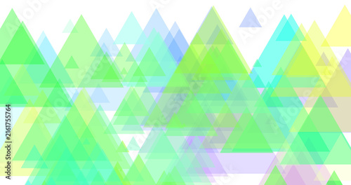 Konstfotografi Triangles Abound: A vibrant abstract composition featuring a multitude of overlapping triangles in various shades of green, blue, and yellow, creating a dynamic and playful visual texture