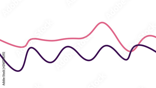 Foto Abstract Data Visualization: Two colorful lines, one pink and one purple, create an abstract wave pattern, representing dynamic data or fluctuations in a clean, modern graphic