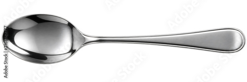 Stainless steel spoon, isolated, centered, realistic metallic reflections, clean edges, no background.