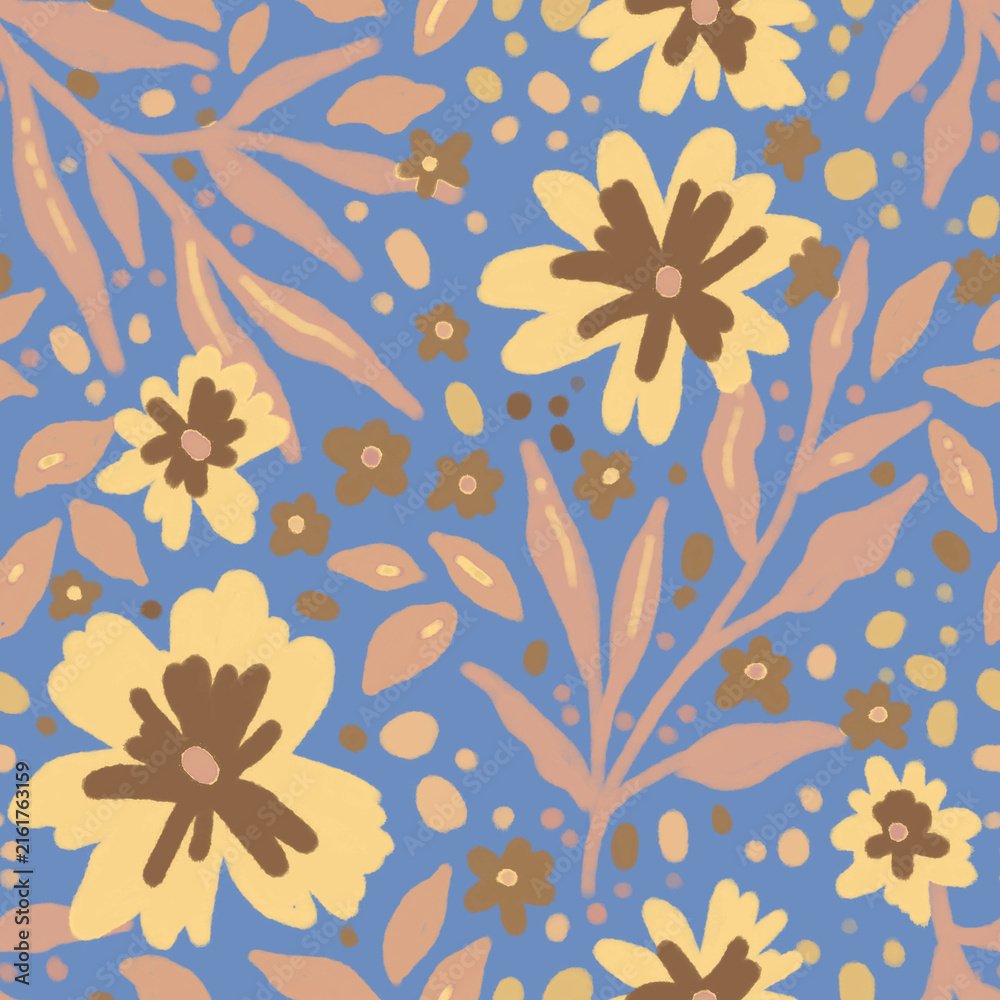 Fototapeta premium Hand Drawn Pastel Wildflower Pattern