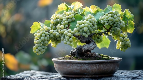 Bonsai tree with green grapes