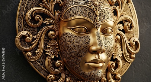 golden mask on the wall