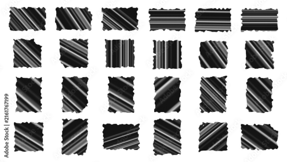 Naklejka premium Halftone rough torn paper textures set with halftone dot pattern and ripped edge frames