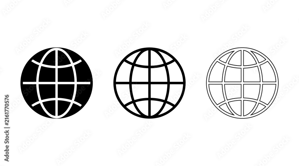 Obraz premium Globe icon set, world map symbols isolated on transparent background