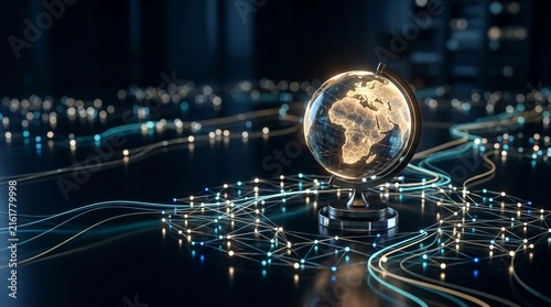 Glowing Digital World Globe Representing Global Connectivity and Data Network Infrastructure